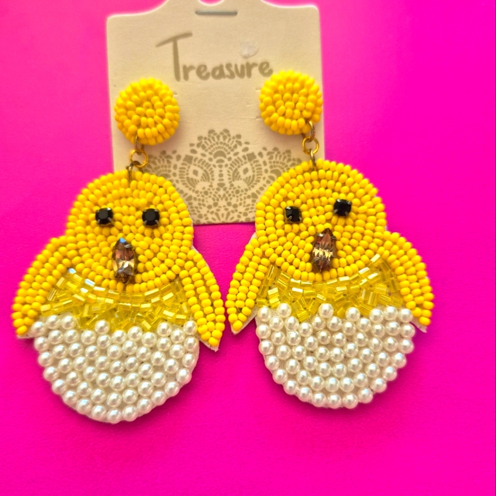 Yellow Chick Beaded Earrings NEW